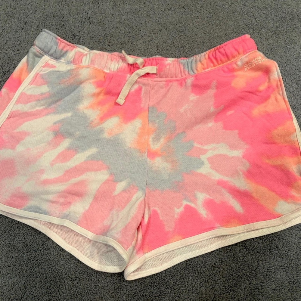 Justice Girls Tie Dye Dolphin Shorts Pink Blue XLP 16P 18P Y2K Lounge Summer